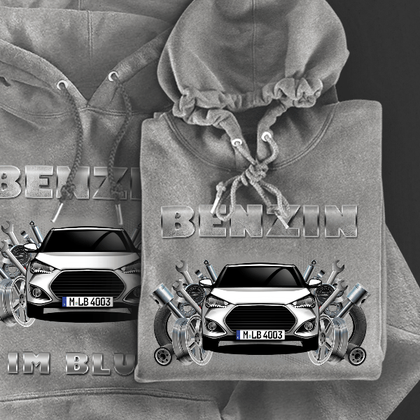 Veloster Hoodie für Damen u. Herren personalisiert mit deinem Auto u. Kennzeichen!