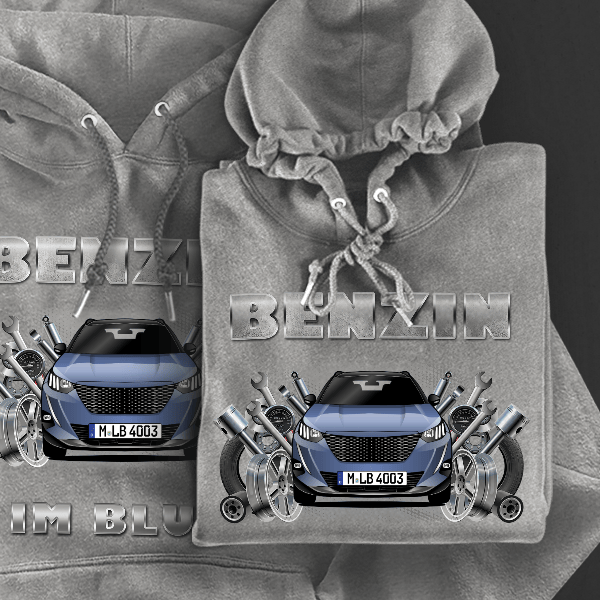 e-2008 Hoodie für Damen u. Herren personalisiert mit deinem Auto u. Kennzeichen!