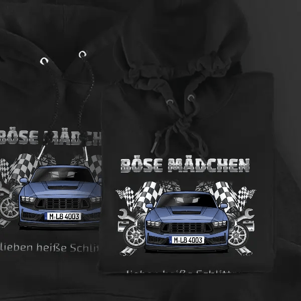 Mustang Dark Horse Hoodie für Damen u. Herren personalisiert mit deinem Auto u. Kennzeichen!