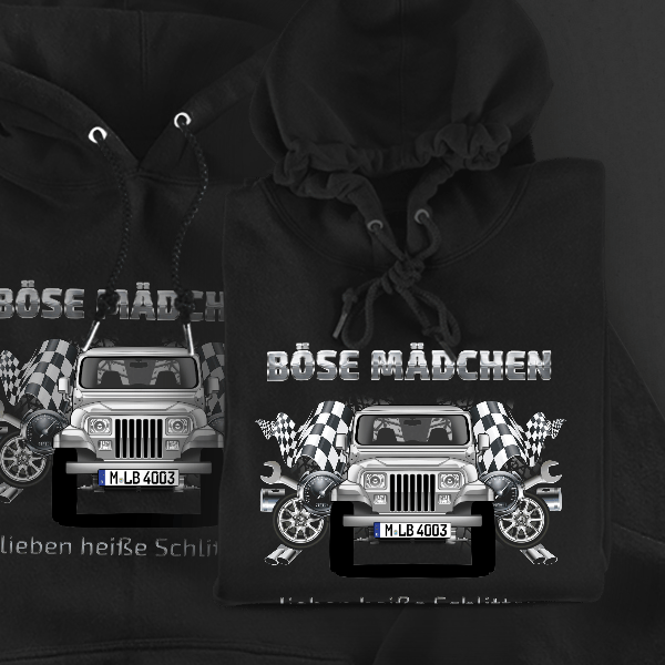 Wrangler Hoodie für Damen u. Herren personalisiert mit deinem Auto u. Kennzeichen!