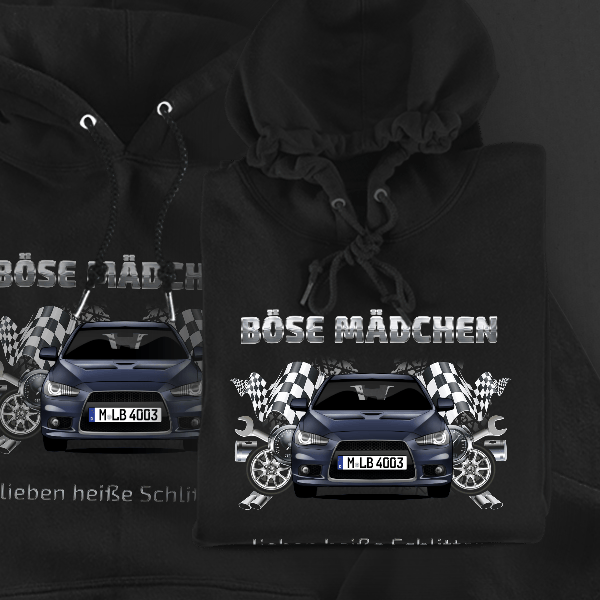 Lancer Sportback Hoodie für Damen u. Herren personalisiert mit deinem Auto u. Kennzeichen!