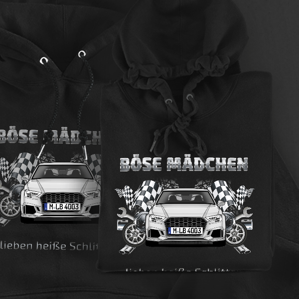RS3 Limousine Hoodie für Damen u. Herren personalisiert mit deinem Auto u. Kennzeichen!