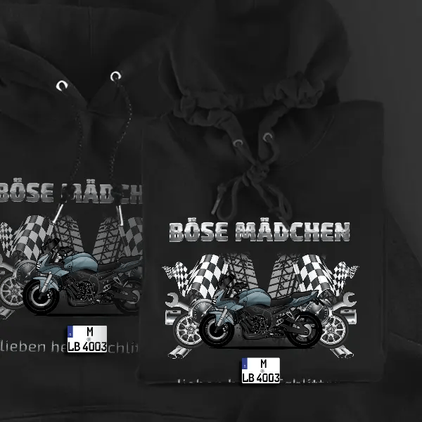 FZ1 Hoodie für Damen u. Herren personalisiert mit deinem Motorrad u. Kennzeichen!