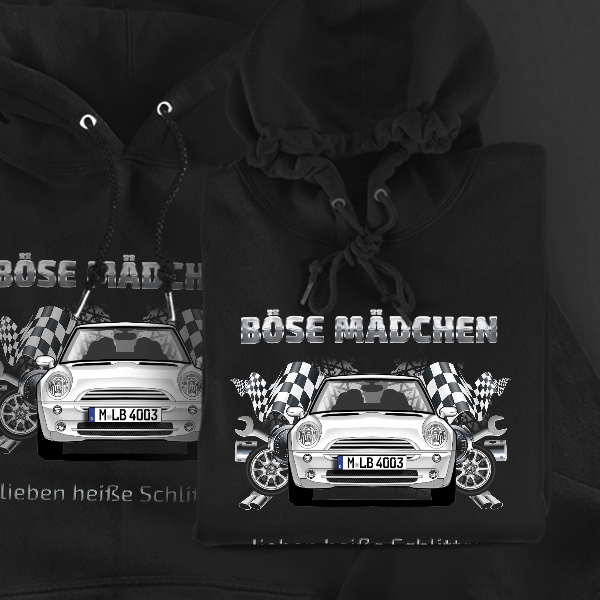 Cooper One Cabriolet Hoodie für Damen u. Herren personalisiert mit deinem Auto u. Kennzeichen!