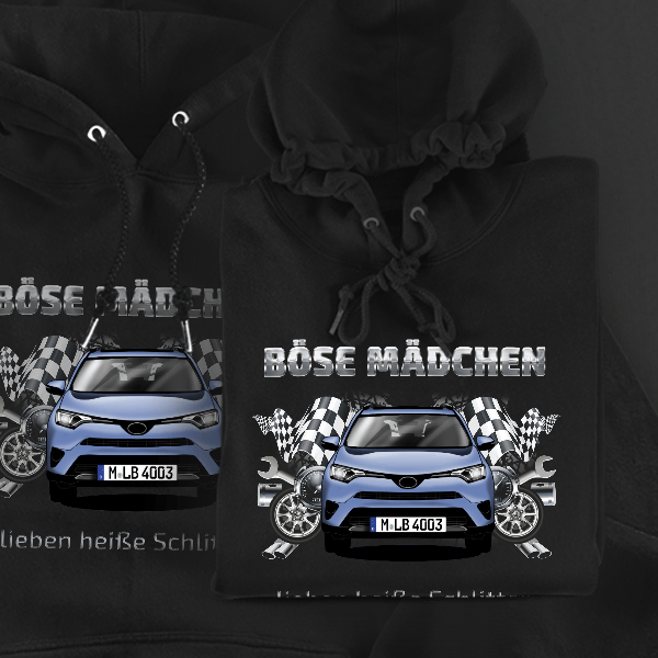 RAV4 Hoodie für Damen u. Herren personalisiert mit deinem Auto u. Kennzeichen!