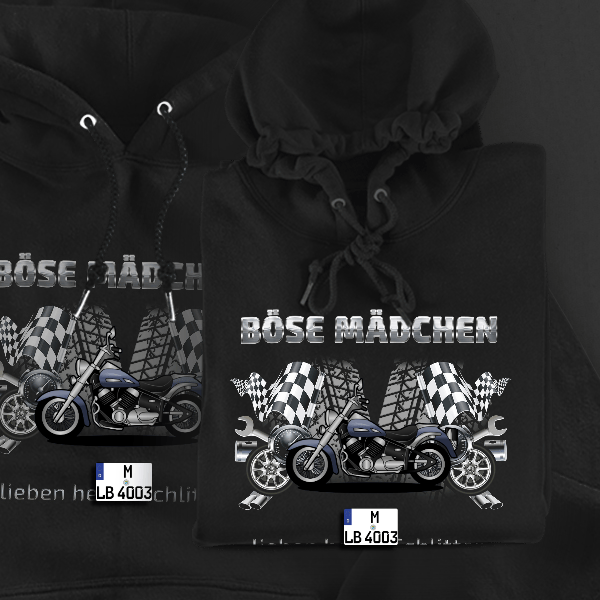 Dragstar Hoodie für Damen u. Herren personalisiert mit deinem Motorrad u. Kennzeichen!