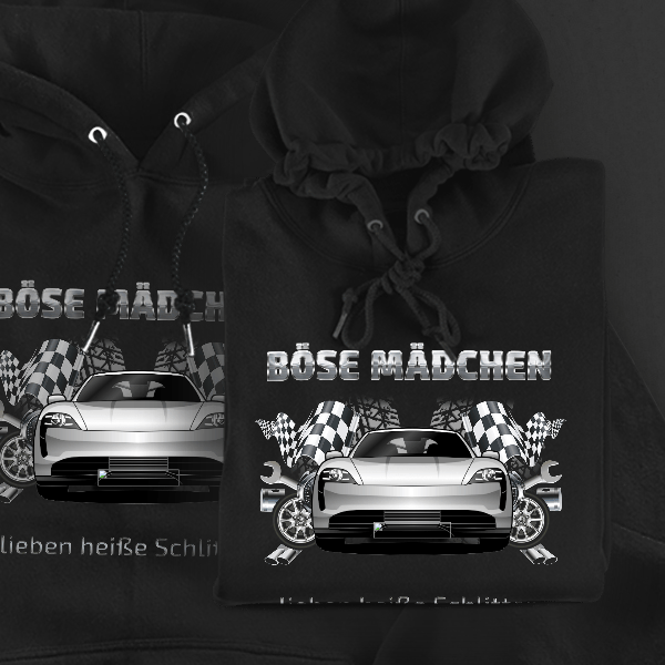 Taycan Hoodie für Damen u. Herren personalisiert mit deinem Auto u. Kennzeichen!
