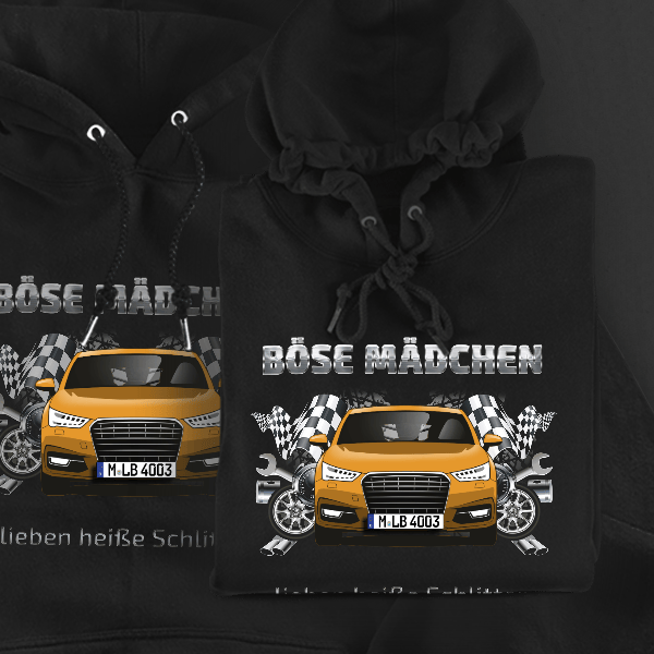 A1 Sportback Hoodie für Damen u. Herren personalisiert mit deinem Auto u. Kennzeichen!