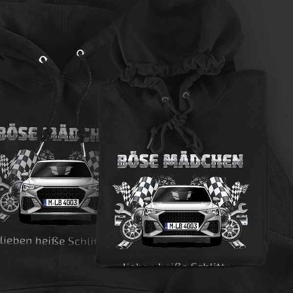 RS Q3 Hoodie für Damen u. Herren personalisiert mit deinem Auto u. Kennzeichen!