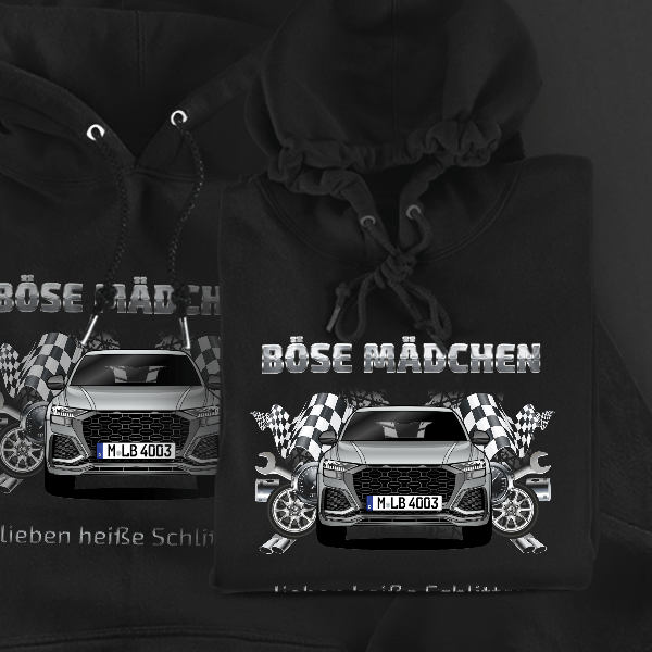 RS Q8 Hoodie für Damen u. Herren personalisiert mit deinem Auto u. Kennzeichen!