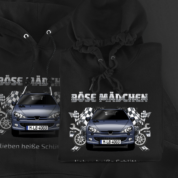 206 CC Hoodie für Damen u. Herren personalisiert mit deinem Auto u. Kennzeichen!