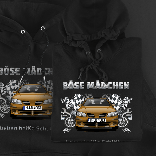 Almera (5-Türer) Hoodie für Damen u. Herren personalisiert mit deinem Auto u. Kennzeichen!