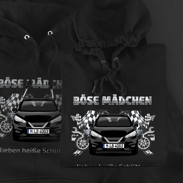 Micra Hoodie für Damen u. Herren personalisiert mit deinem Auto u. Kennzeichen!
