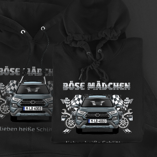 RAV4 Hoodie für Damen u. Herren personalisiert mit deinem Auto u. Kennzeichen!