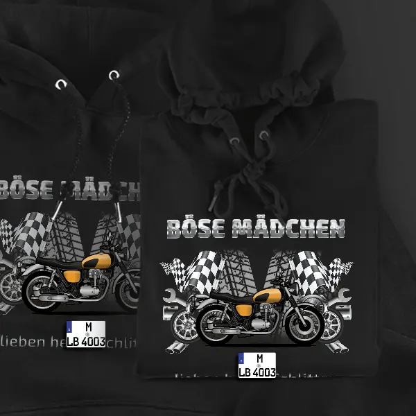 W 800 Hoodie für Damen u. Herren personalisiert mit deinem Motorrad u. Kennzeichen!