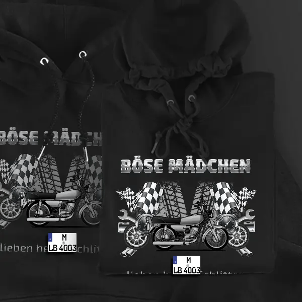 RS-100T Hoodie für Damen u. Herren personalisiert mit deinem Motorrad u. Kennzeichen!