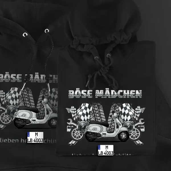 Vespa GTS Hoodie für Damen u. Herren personalisiert mit deinem Motorrad u. Kennzeichen!
