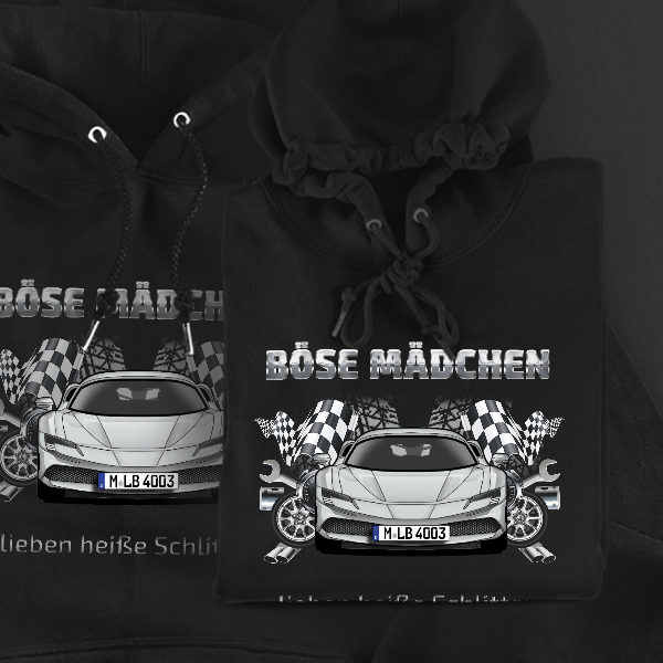 SF90 Hoodie für Damen u. Herren personalisiert mit deinem Auto u. Kennzeichen!