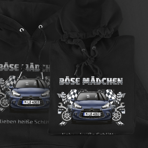 DS3 Hoodie für Damen u. Herren personalisiert mit deinem Auto u. Kennzeichen!