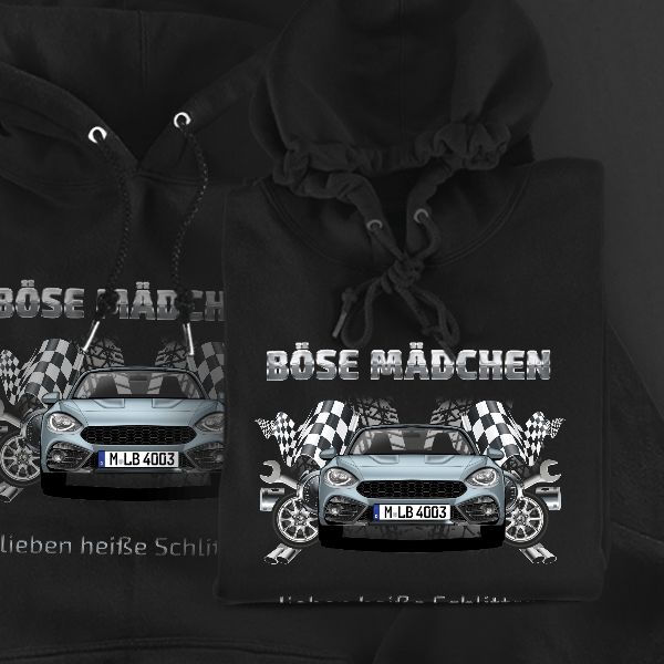 124 Spider Abarth Hoodie für Damen u. Herren personalisiert mit deinem Auto u. Kennzeichen!