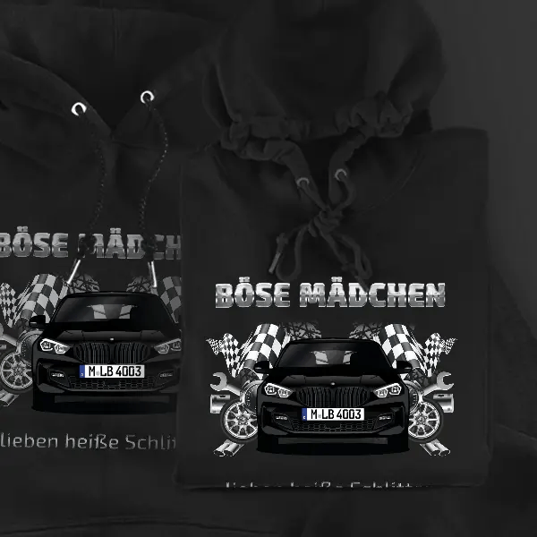 1er Reihe M Hatchback Hoodie für Damen u. Herren personalisiert mit deinem Auto u. Kennzeichen!