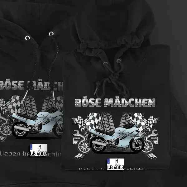 GSX 1100 F Hoodie für Damen u. Herren personalisiert mit deinem Motorrad u. Kennzeichen!