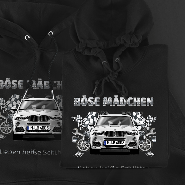 X4 Hoodie für Damen u. Herren personalisiert mit deinem Auto u. Kennzeichen!