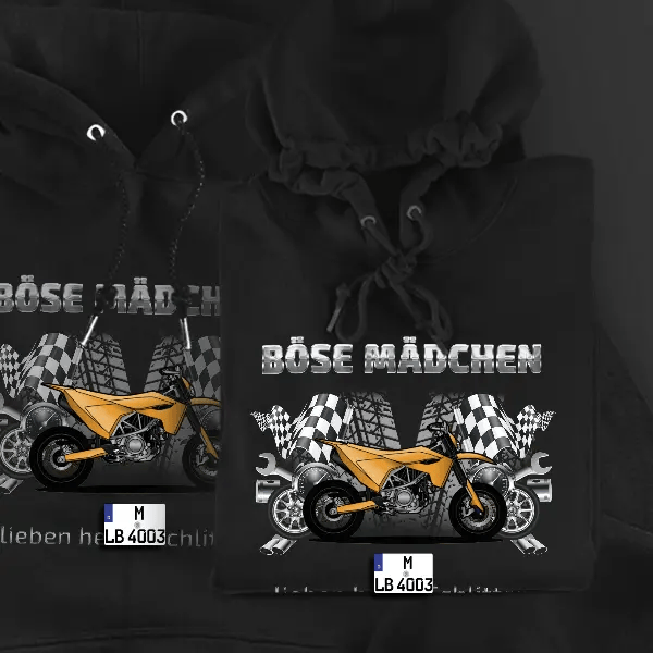701 Supermoto Hoodie für Damen u. Herren personalisiert mit deinem Motorrad u. Kennzeichen!