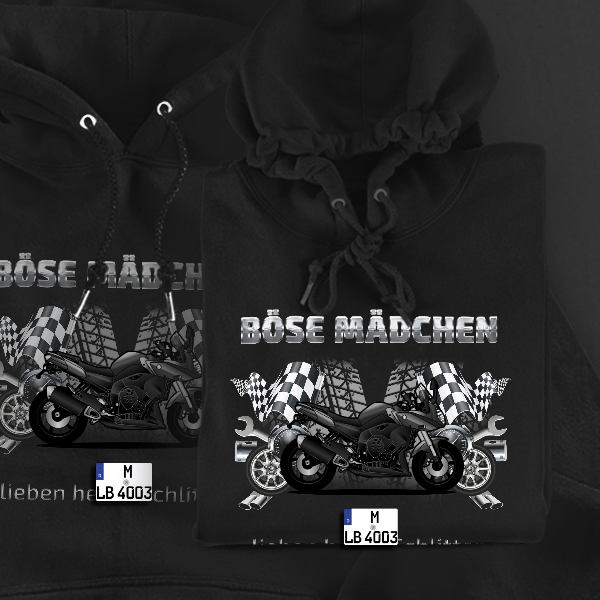 Fazer8 Hoodie für Damen u. Herren personalisiert mit deinem Motorrad u. Kennzeichen!