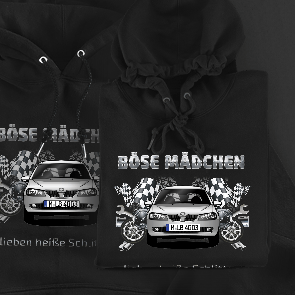 Almera (3-Türer) Hoodie für Damen u. Herren personalisiert mit deinem Auto u. Kennzeichen!