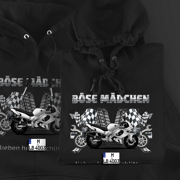 YZF600R Hoodie für Damen u. Herren personalisiert mit deinem Motorrad u. Kennzeichen!