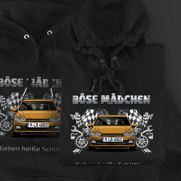 Polo GTI Hoodie für Damen u. Herren personalisiert mit deinem Auto u. Kennzeichen!