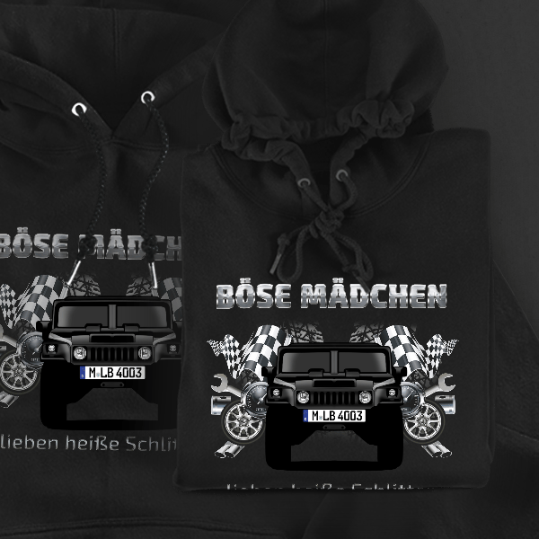 H1 Hoodie für Damen u. Herren personalisiert mit deinem Auto u. Kennzeichen!