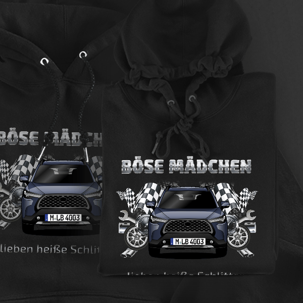 Corolla Cross Hoodie für Damen u. Herren personalisiert mit deinem Auto u. Kennzeichen!