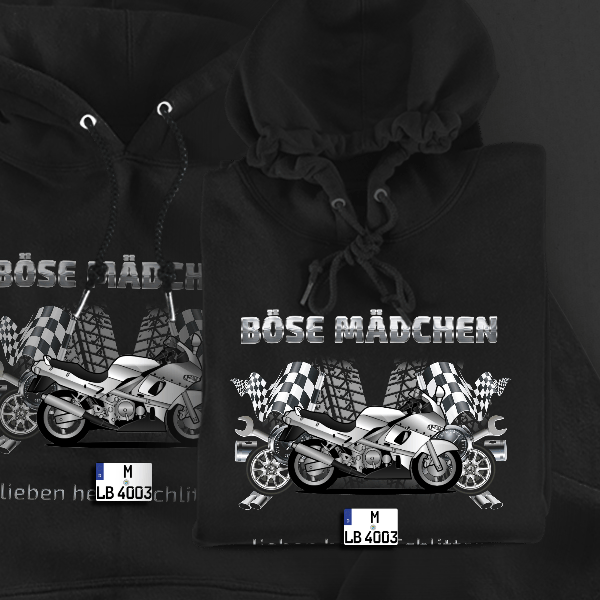 ZZR Hoodie für Damen u. Herren personalisiert mit deinem Motorrad u. Kennzeichen!