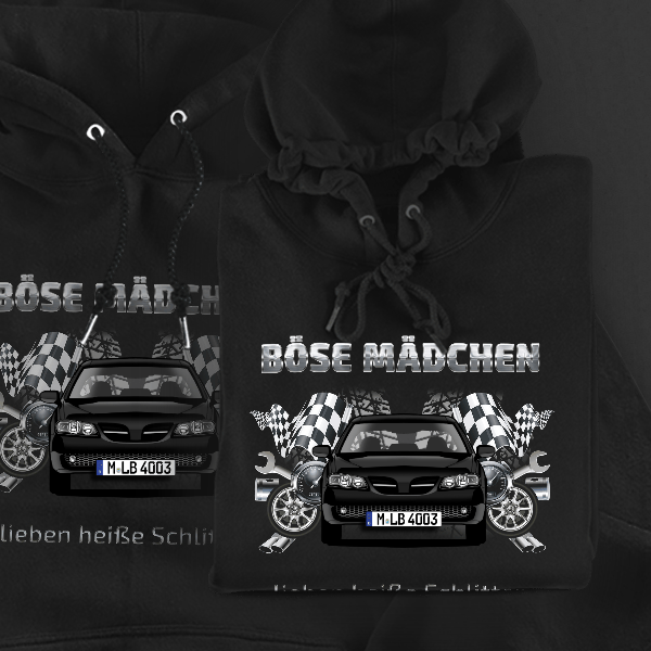 Almera (5-Türer) Hoodie für Damen u. Herren personalisiert mit deinem Auto u. Kennzeichen!