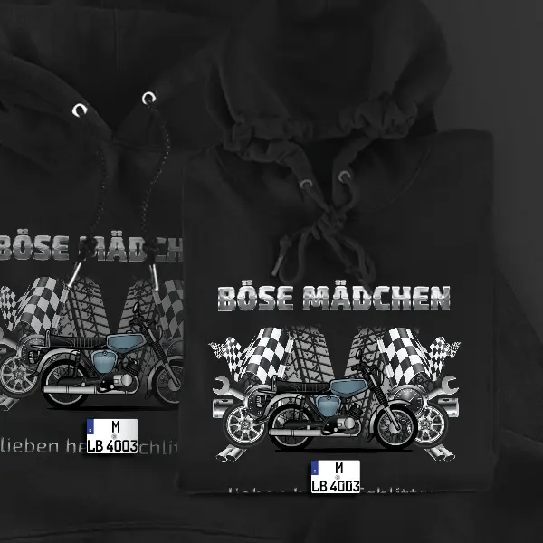S51 Hoodie für Damen u. Herren personalisiert mit deinem Motorrad u. Kennzeichen!