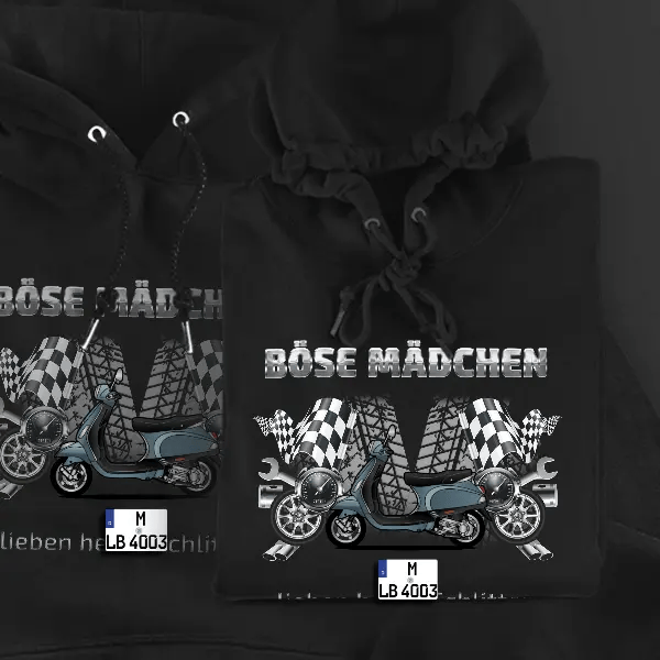 Vespa LX50 Hoodie für Damen u. Herren personalisiert mit deinem Motorrad u. Kennzeichen!