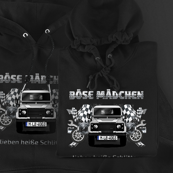 Defender Crew Hoodie für Damen u. Herren personalisiert mit deinem Auto u. Kennzeichen!