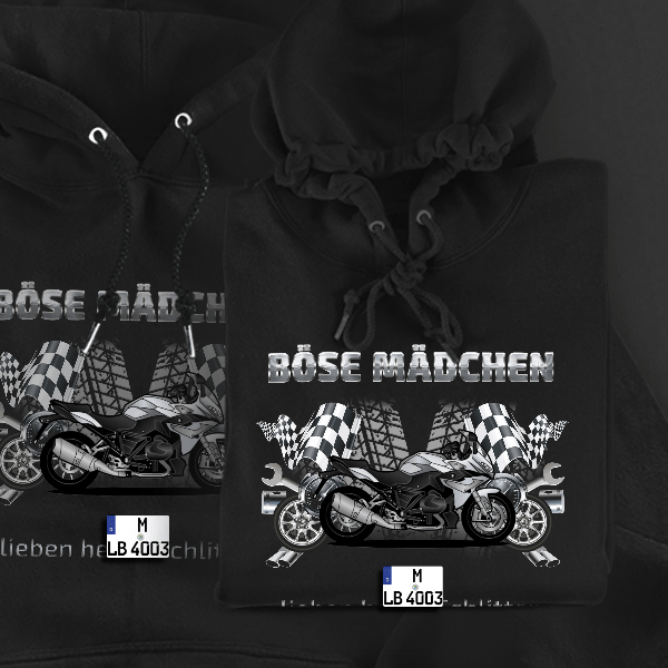 R 1250 RS Hoodie für Damen u. Herren personalisiert mit deinem Motorrad u. Kennzeichen!