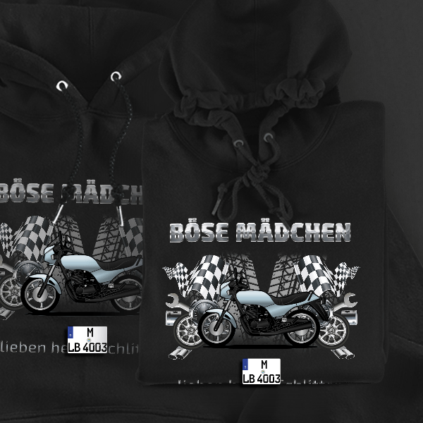 GPZ 305 Hoodie für Damen u. Herren personalisiert mit deinem Motorrad u. Kennzeichen!