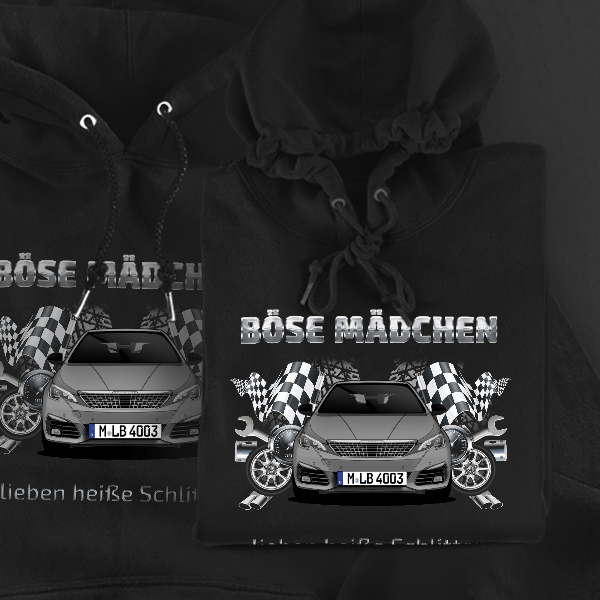 308 GT Hoodie für Damen u. Herren personalisiert mit deinem Auto u. Kennzeichen!