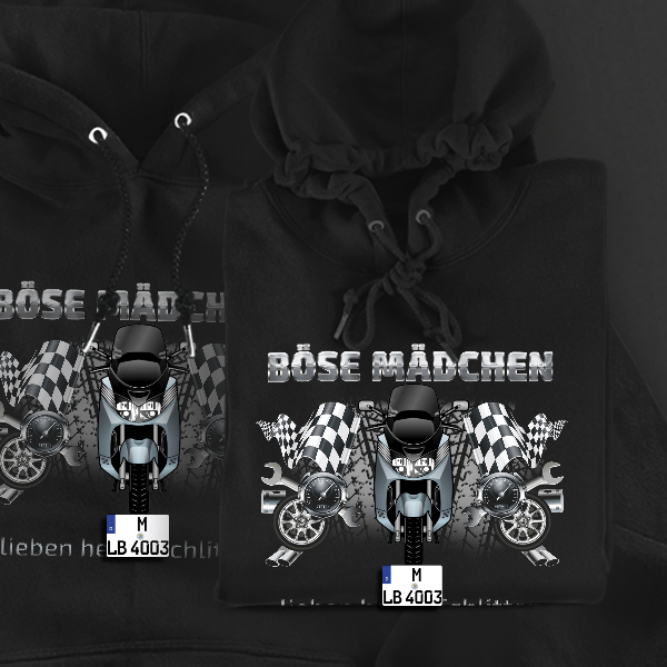 Burgman Hoodie für Damen u. Herren personalisiert mit deinem Motorrad u. Kennzeichen!