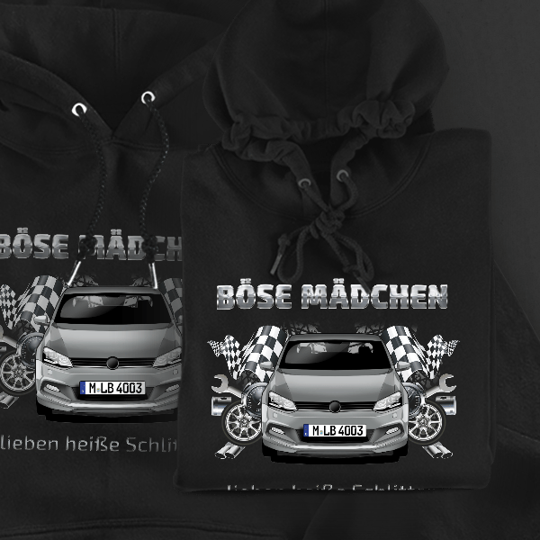 Polo R Hoodie für Damen u. Herren personalisiert mit deinem Auto u. Kennzeichen!