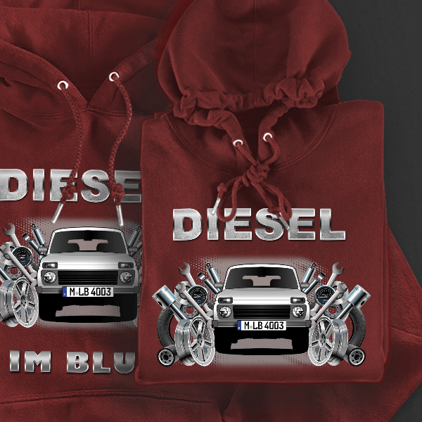 Niva Hoodie für Damen u. Herren personalisiert mit deinem Auto u. Kennzeichen!