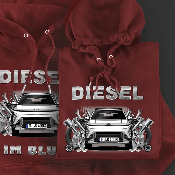 Kona Hoodie für Damen u. Herren personalisiert mit deinem Auto u. Kennzeichen!