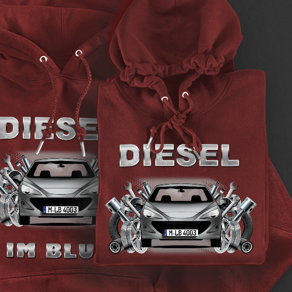 308 CC Hoodie für Damen u. Herren personalisiert mit deinem Auto u. Kennzeichen!