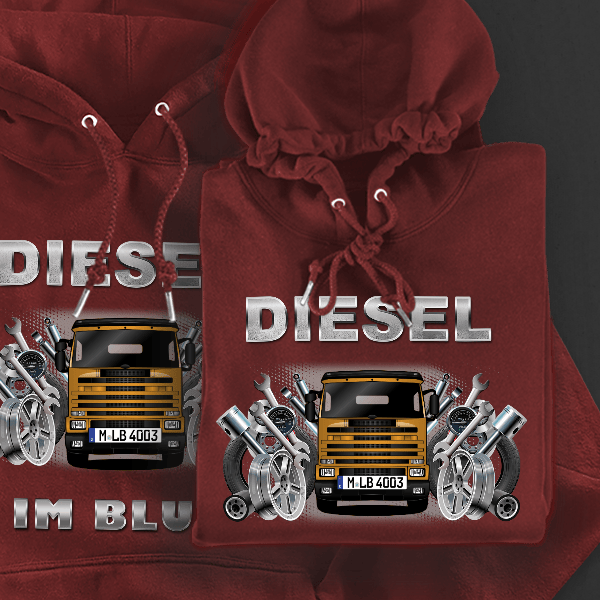 3er-Reihe Hoodie für Damen u. Herren personalisiert mit deinem LKW u. Kennzeichen!