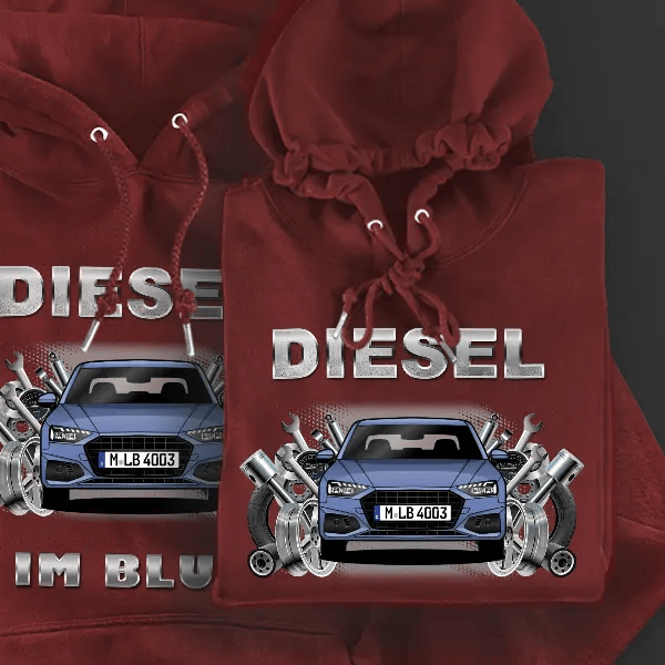 A4 Limousine Hoodie für Damen u. Herren personalisiert mit deinem Auto u. Kennzeichen!