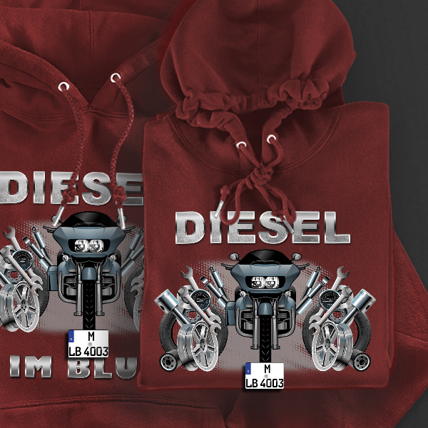 Road Glide Hoodie für Damen u. Herren personalisiert mit deinem Motorrad u. Kennzeichen!